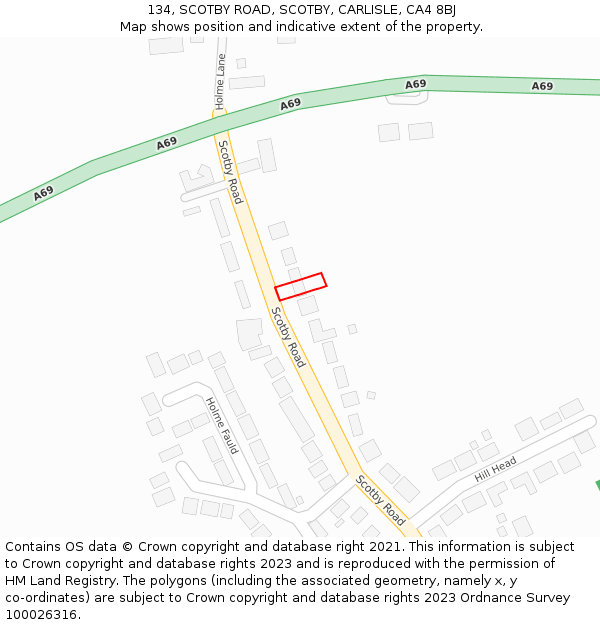 134, SCOTBY ROAD, SCOTBY, CARLISLE, CA4 8BJ: Location map and indicative extent of plot