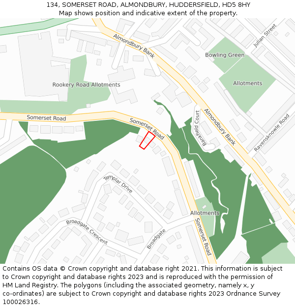 134, SOMERSET ROAD, ALMONDBURY, HUDDERSFIELD, HD5 8HY: Location map and indicative extent of plot