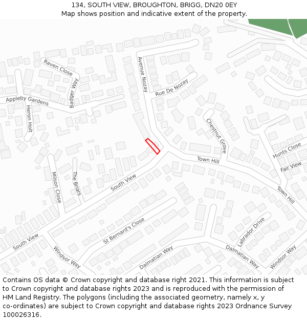 134, SOUTH VIEW, BROUGHTON, BRIGG, DN20 0EY: Location map and indicative extent of plot