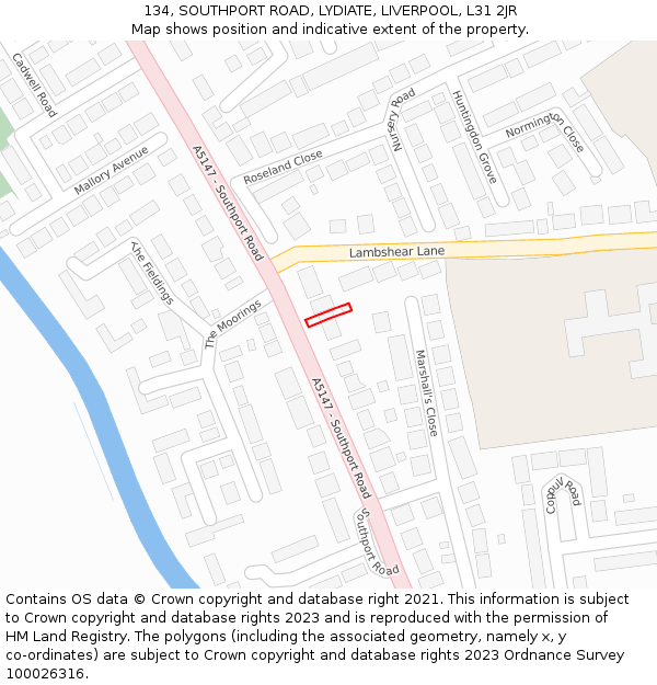 134, SOUTHPORT ROAD, LYDIATE, LIVERPOOL, L31 2JR: Location map and indicative extent of plot