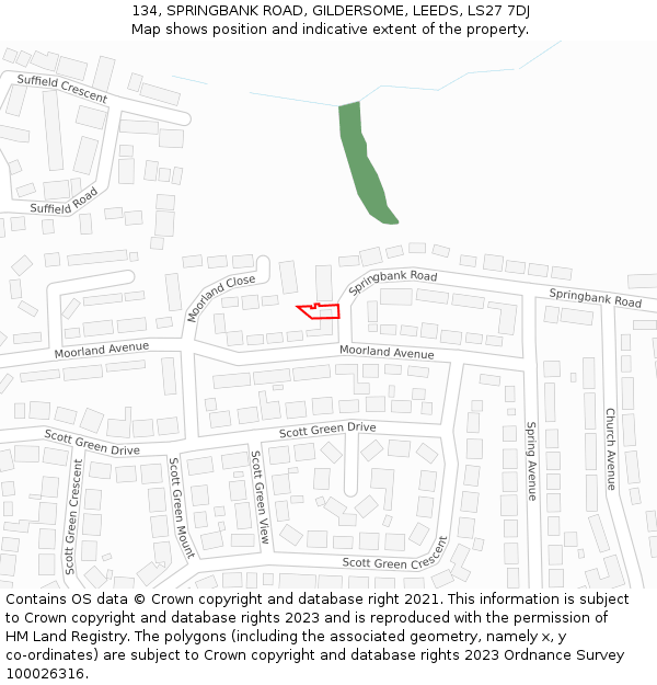 134, SPRINGBANK ROAD, GILDERSOME, LEEDS, LS27 7DJ: Location map and indicative extent of plot