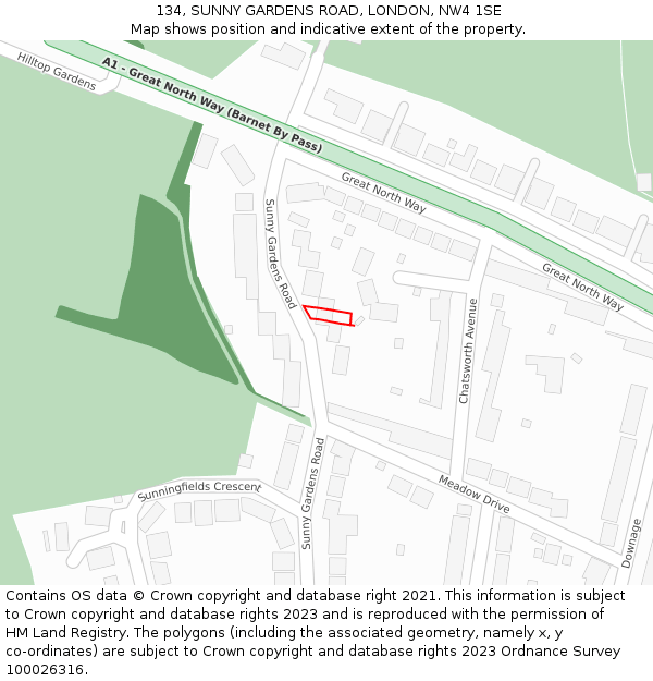 134, SUNNY GARDENS ROAD, LONDON, NW4 1SE: Location map and indicative extent of plot