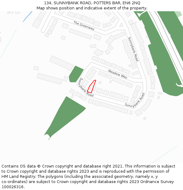 134, SUNNYBANK ROAD, POTTERS BAR, EN6 2NQ: Location map and indicative extent of plot