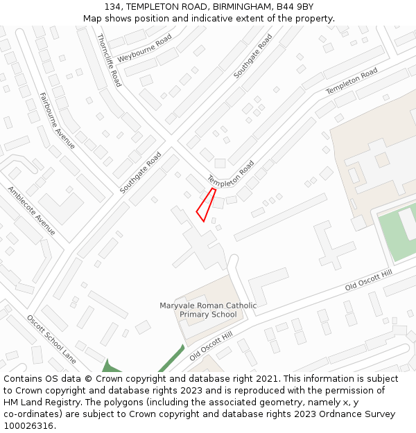 134, TEMPLETON ROAD, BIRMINGHAM, B44 9BY: Location map and indicative extent of plot