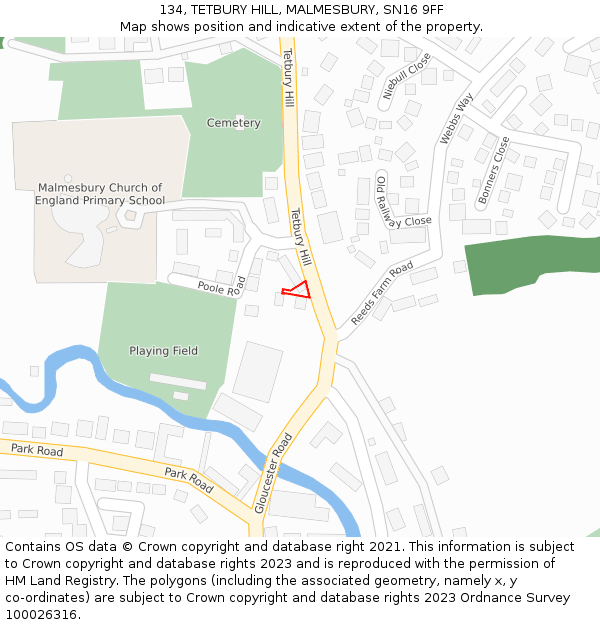 134, TETBURY HILL, MALMESBURY, SN16 9FF: Location map and indicative extent of plot