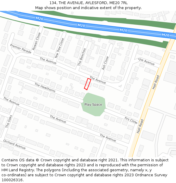 134, THE AVENUE, AYLESFORD, ME20 7RL: Location map and indicative extent of plot