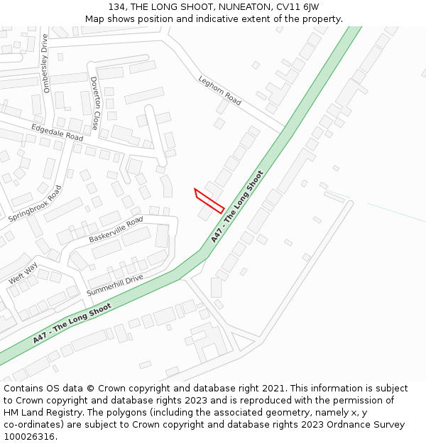 134, THE LONG SHOOT, NUNEATON, CV11 6JW: Location map and indicative extent of plot