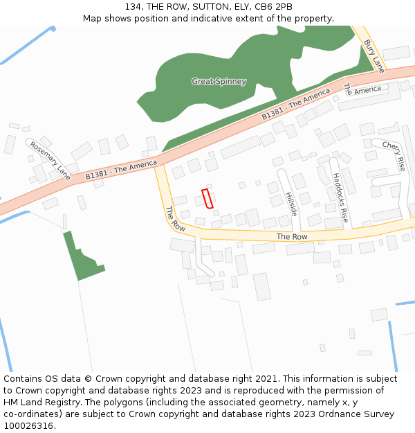 134, THE ROW, SUTTON, ELY, CB6 2PB: Location map and indicative extent of plot