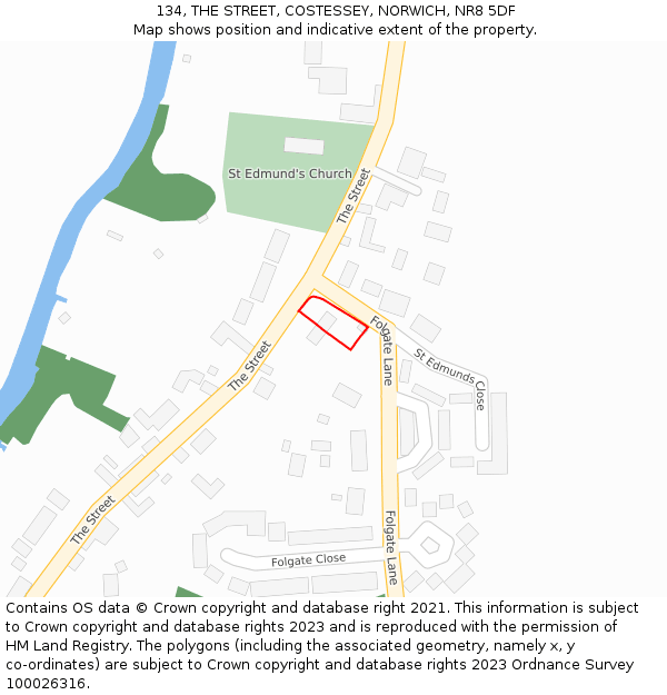 134, THE STREET, COSTESSEY, NORWICH, NR8 5DF: Location map and indicative extent of plot