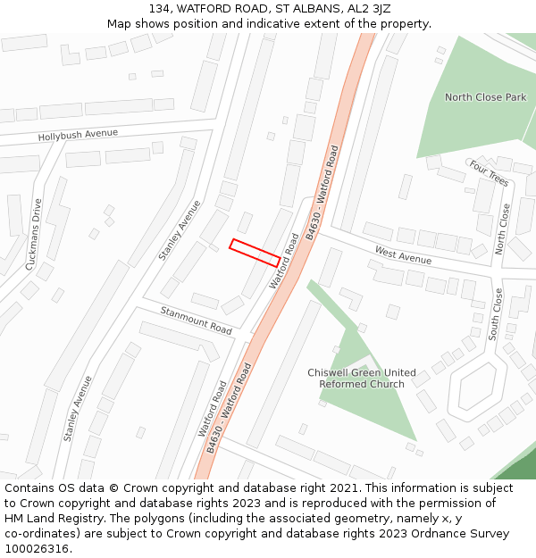 134, WATFORD ROAD, ST ALBANS, AL2 3JZ: Location map and indicative extent of plot