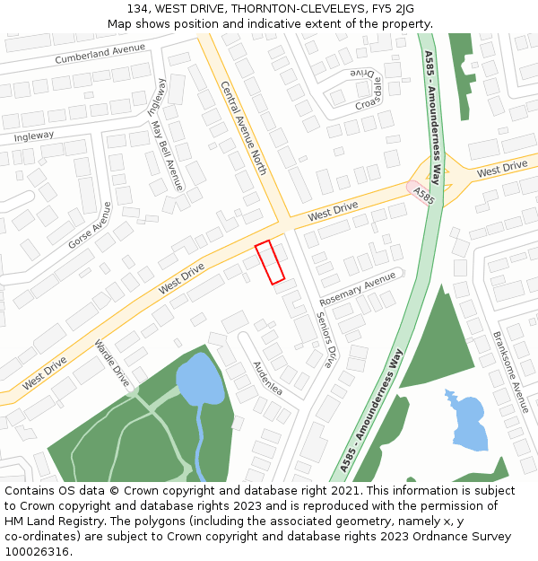 134, WEST DRIVE, THORNTON-CLEVELEYS, FY5 2JG: Location map and indicative extent of plot