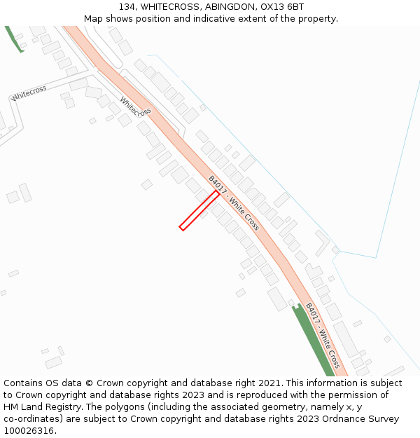 134, WHITECROSS, ABINGDON, OX13 6BT: Location map and indicative extent of plot