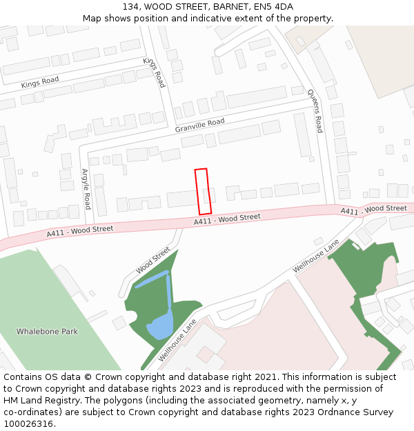 134, WOOD STREET, BARNET, EN5 4DA: Location map and indicative extent of plot