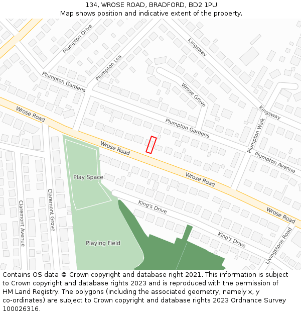 134, WROSE ROAD, BRADFORD, BD2 1PU: Location map and indicative extent of plot