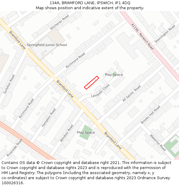 134A, BRAMFORD LANE, IPSWICH, IP1 4DQ: Location map and indicative extent of plot