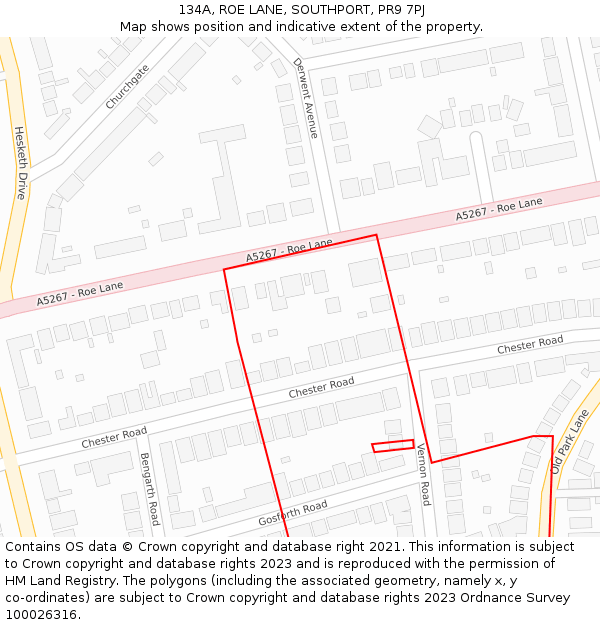 134A, ROE LANE, SOUTHPORT, PR9 7PJ: Location map and indicative extent of plot