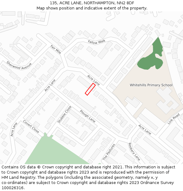 135, ACRE LANE, NORTHAMPTON, NN2 8DF: Location map and indicative extent of plot