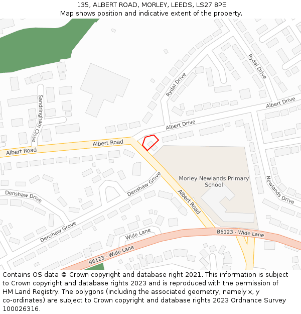 135, ALBERT ROAD, MORLEY, LEEDS, LS27 8PE: Location map and indicative extent of plot