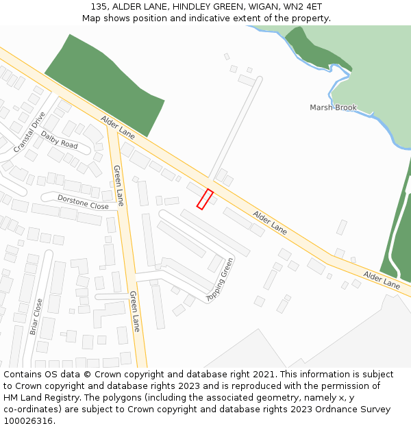 135, ALDER LANE, HINDLEY GREEN, WIGAN, WN2 4ET: Location map and indicative extent of plot