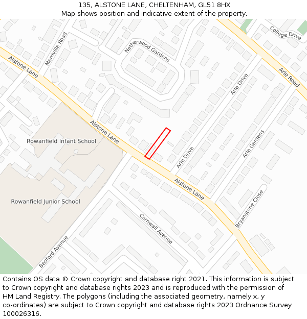 135, ALSTONE LANE, CHELTENHAM, GL51 8HX: Location map and indicative extent of plot