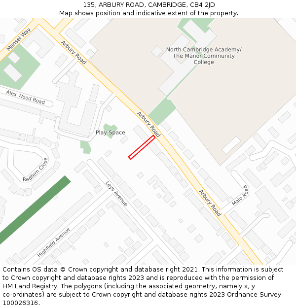 135, ARBURY ROAD, CAMBRIDGE, CB4 2JD: Location map and indicative extent of plot