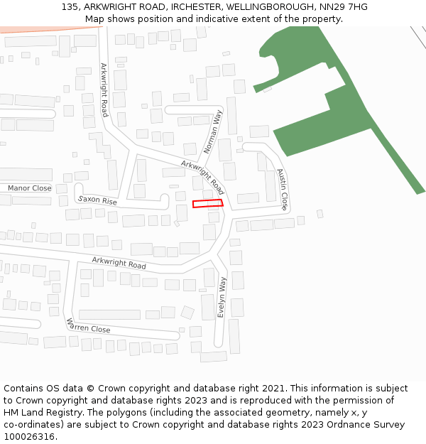 135, ARKWRIGHT ROAD, IRCHESTER, WELLINGBOROUGH, NN29 7HG: Location map and indicative extent of plot