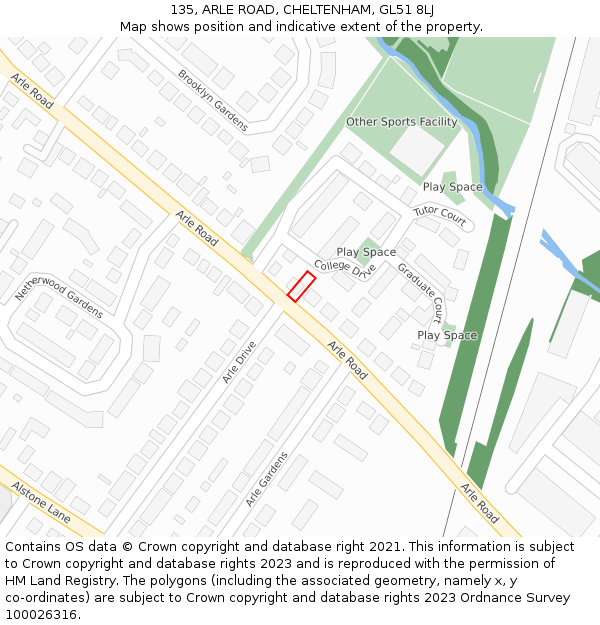 135, ARLE ROAD, CHELTENHAM, GL51 8LJ: Location map and indicative extent of plot