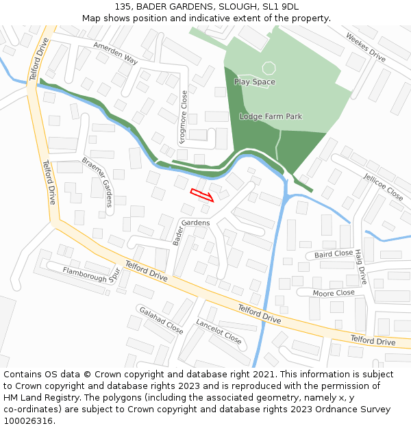 135, BADER GARDENS, SLOUGH, SL1 9DL: Location map and indicative extent of plot