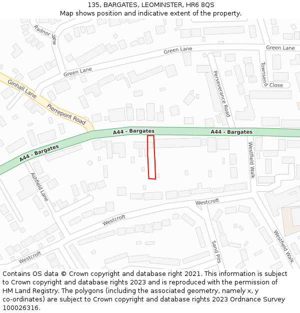 135, BARGATES, LEOMINSTER, HR6 8QS: Location map and indicative extent of plot