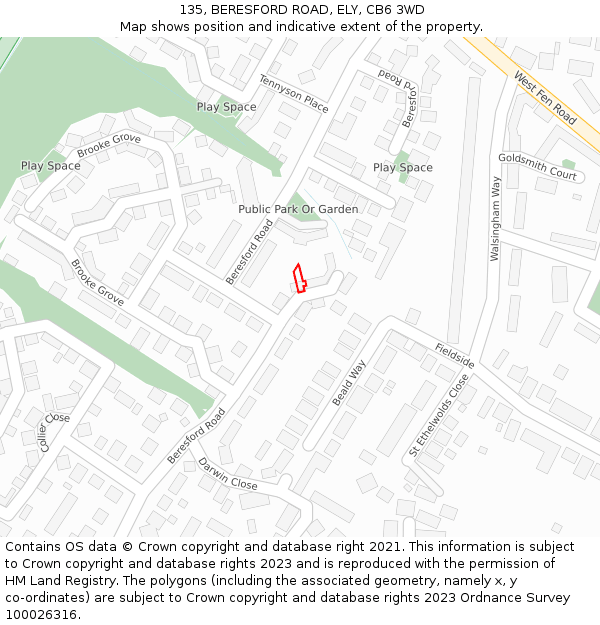 135, BERESFORD ROAD, ELY, CB6 3WD: Location map and indicative extent of plot