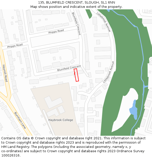 135, BLUMFIELD CRESCENT, SLOUGH, SL1 6NN: Location map and indicative extent of plot