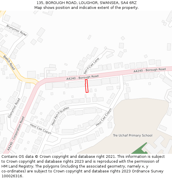 135, BOROUGH ROAD, LOUGHOR, SWANSEA, SA4 6RZ: Location map and indicative extent of plot