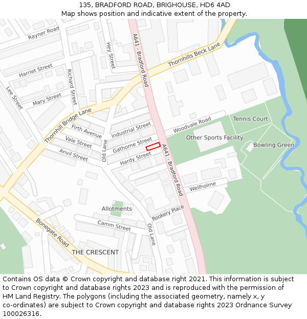 135, BRADFORD ROAD, BRIGHOUSE, HD6 4AD: Location map and indicative extent of plot