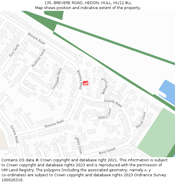 135, BREVERE ROAD, HEDON, HULL, HU12 8LL: Location map and indicative extent of plot