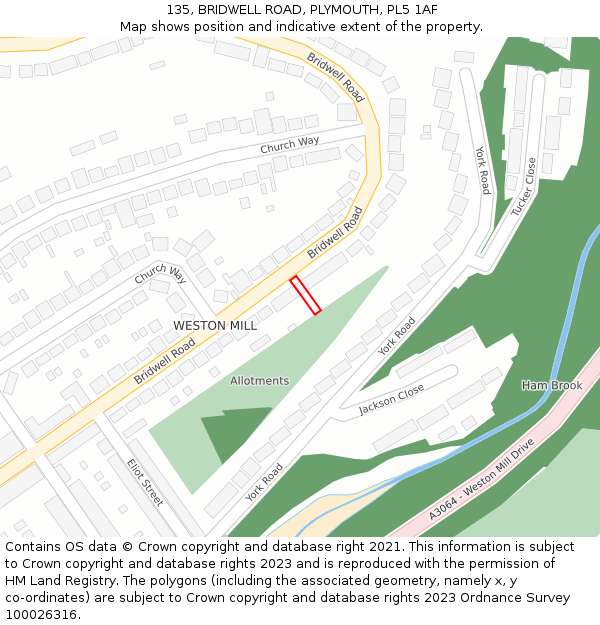 135, BRIDWELL ROAD, PLYMOUTH, PL5 1AF: Location map and indicative extent of plot