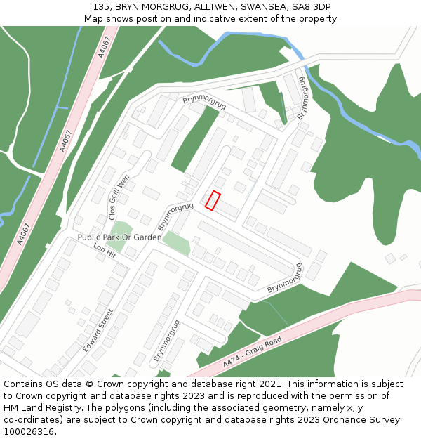 135, BRYN MORGRUG, ALLTWEN, SWANSEA, SA8 3DP: Location map and indicative extent of plot
