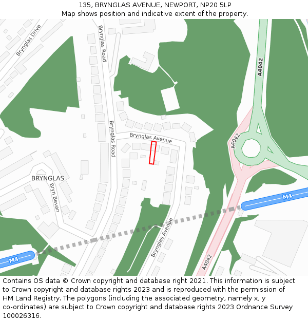 135, BRYNGLAS AVENUE, NEWPORT, NP20 5LP: Location map and indicative extent of plot