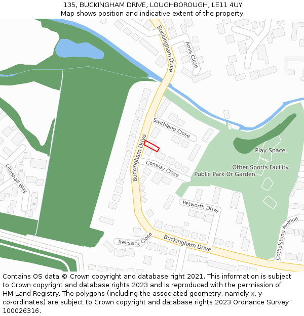 135, BUCKINGHAM DRIVE, LOUGHBOROUGH, LE11 4UY: Location map and indicative extent of plot