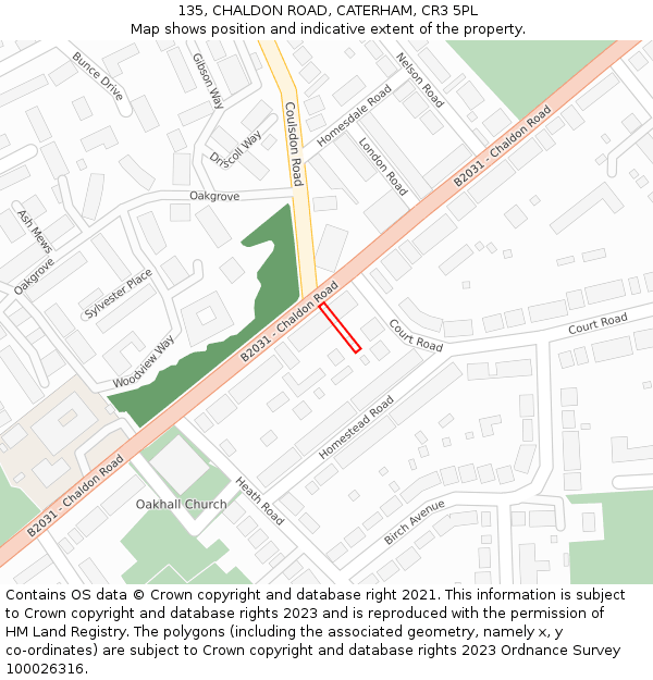 135, CHALDON ROAD, CATERHAM, CR3 5PL: Location map and indicative extent of plot