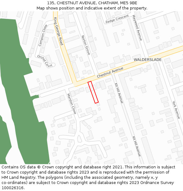 135, CHESTNUT AVENUE, CHATHAM, ME5 9BE: Location map and indicative extent of plot