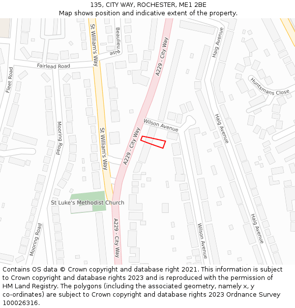 135, CITY WAY, ROCHESTER, ME1 2BE: Location map and indicative extent of plot