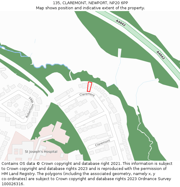 135, CLAREMONT, NEWPORT, NP20 6PP: Location map and indicative extent of plot