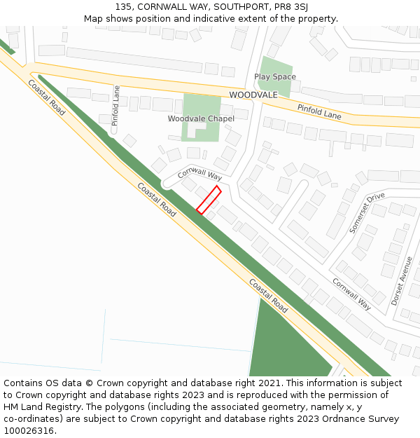 135, CORNWALL WAY, SOUTHPORT, PR8 3SJ: Location map and indicative extent of plot