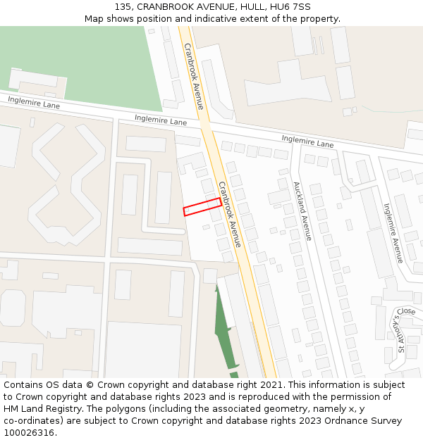 135, CRANBROOK AVENUE, HULL, HU6 7SS: Location map and indicative extent of plot