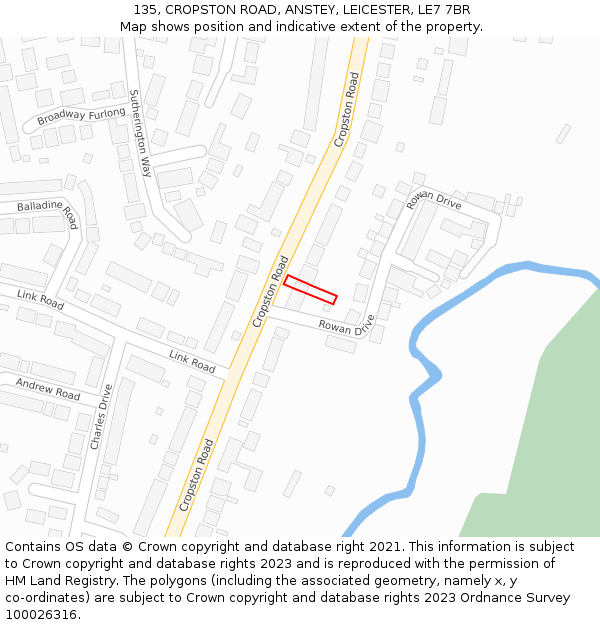 135, CROPSTON ROAD, ANSTEY, LEICESTER, LE7 7BR: Location map and indicative extent of plot