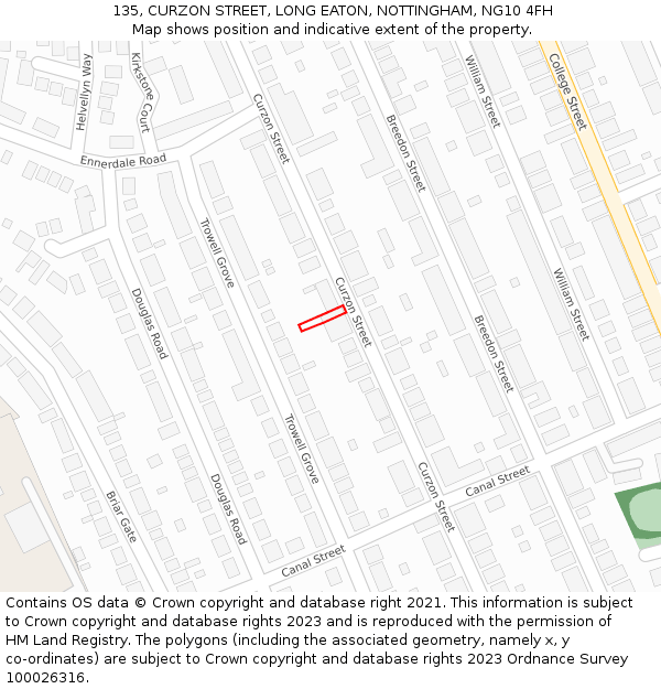 135, CURZON STREET, LONG EATON, NOTTINGHAM, NG10 4FH: Location map and indicative extent of plot