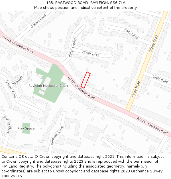 135, EASTWOOD ROAD, RAYLEIGH, SS6 7LA: Location map and indicative extent of plot