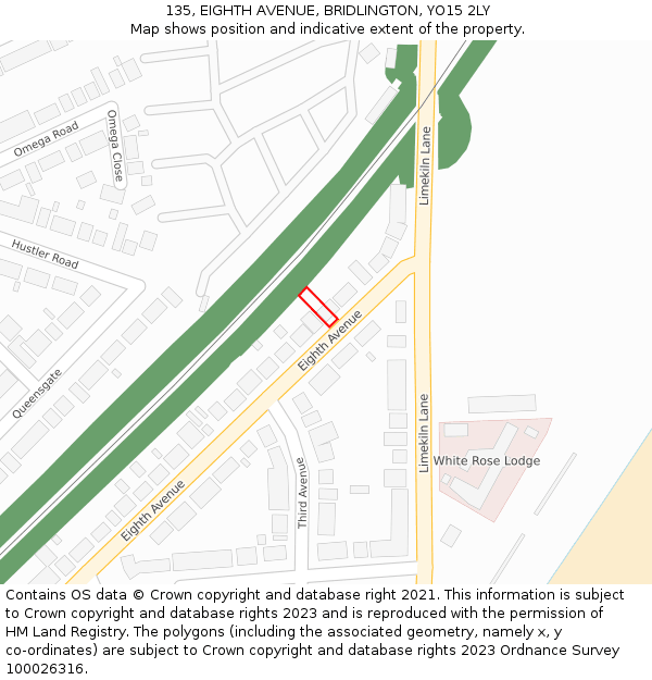 135, EIGHTH AVENUE, BRIDLINGTON, YO15 2LY: Location map and indicative extent of plot