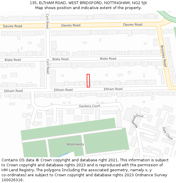 135, ELTHAM ROAD, WEST BRIDGFORD, NOTTINGHAM, NG2 5JX: Location map and indicative extent of plot