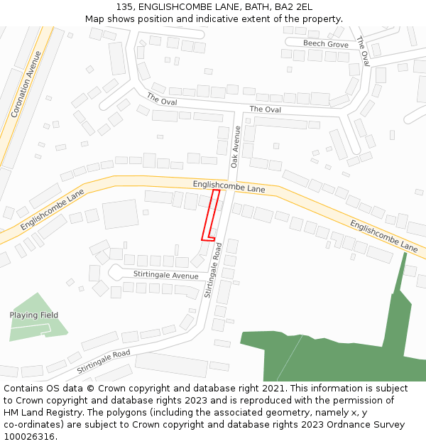 135, ENGLISHCOMBE LANE, BATH, BA2 2EL: Location map and indicative extent of plot